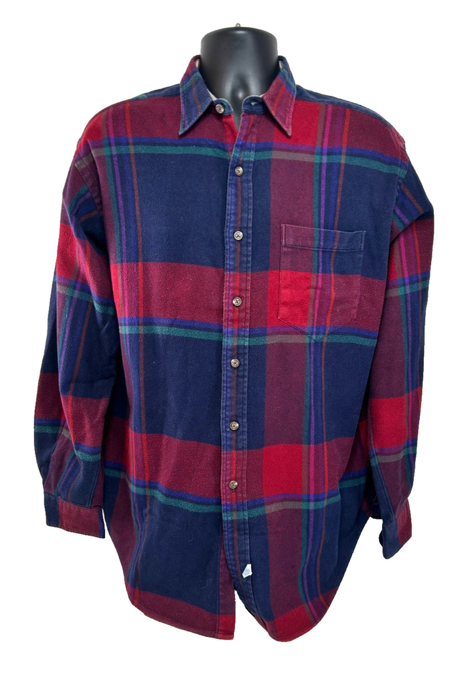 Vtg Polo Ralph Lauren Heavy Flannel Button Down Thick 90s Grunge Red Blue Sz L